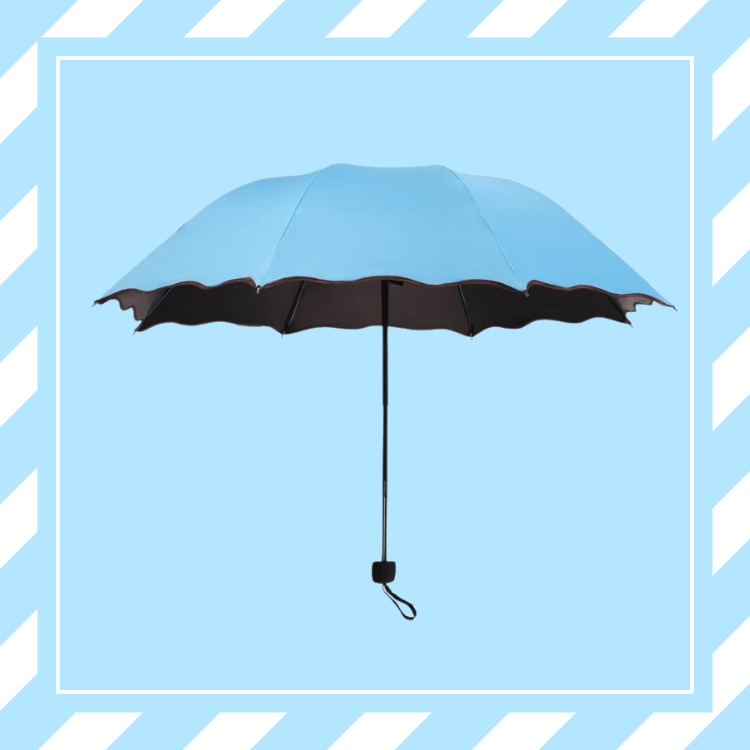 Paraguas plegable resistente al agua con diseño floral, doble capa de goma negra, para sol y lluvia