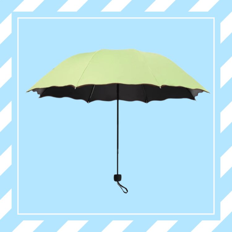 Paraguas plegable resistente al agua con diseño floral, doble capa de goma negra, para sol y lluvia