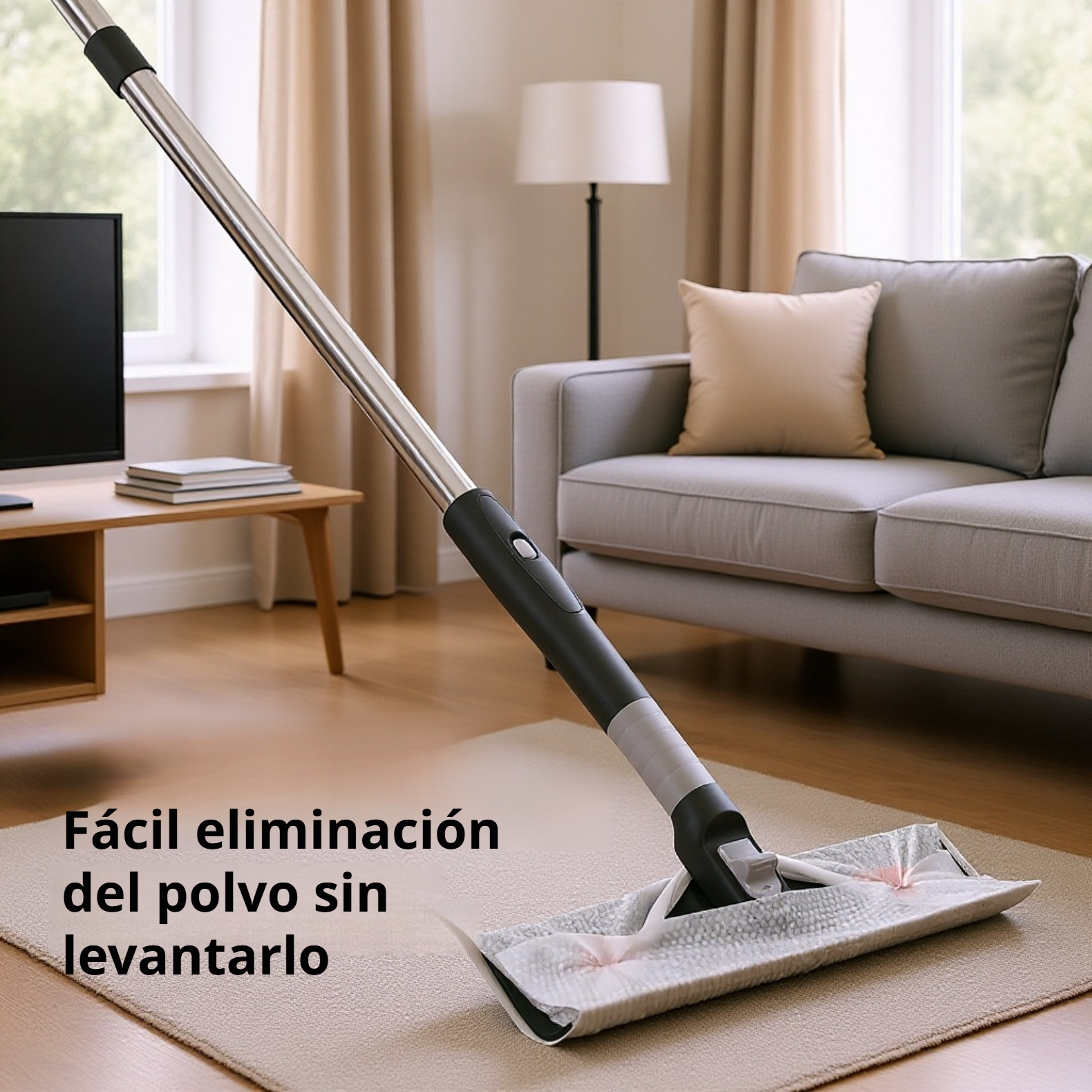 Limpiador de ventanas con barra extensible y cabezal de escurrido