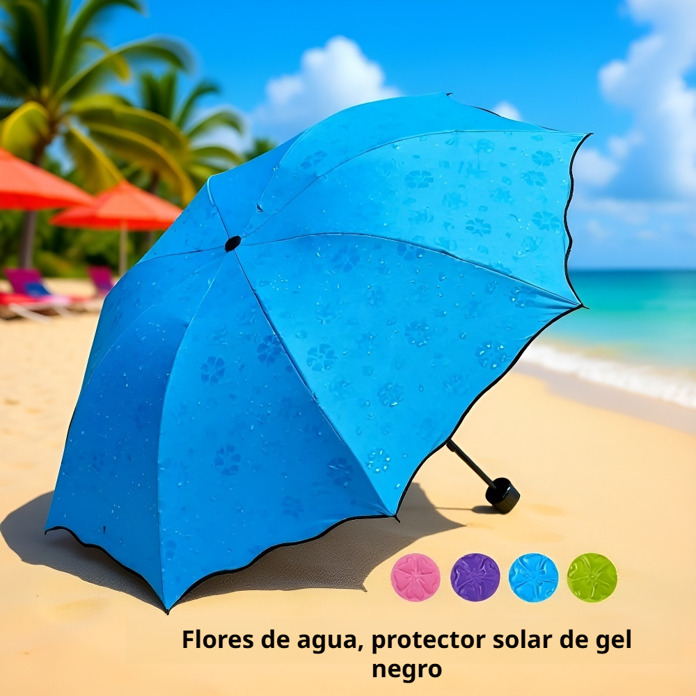 Paraguas plegable resistente al agua con diseño floral, doble capa de goma negra, para sol y lluvia