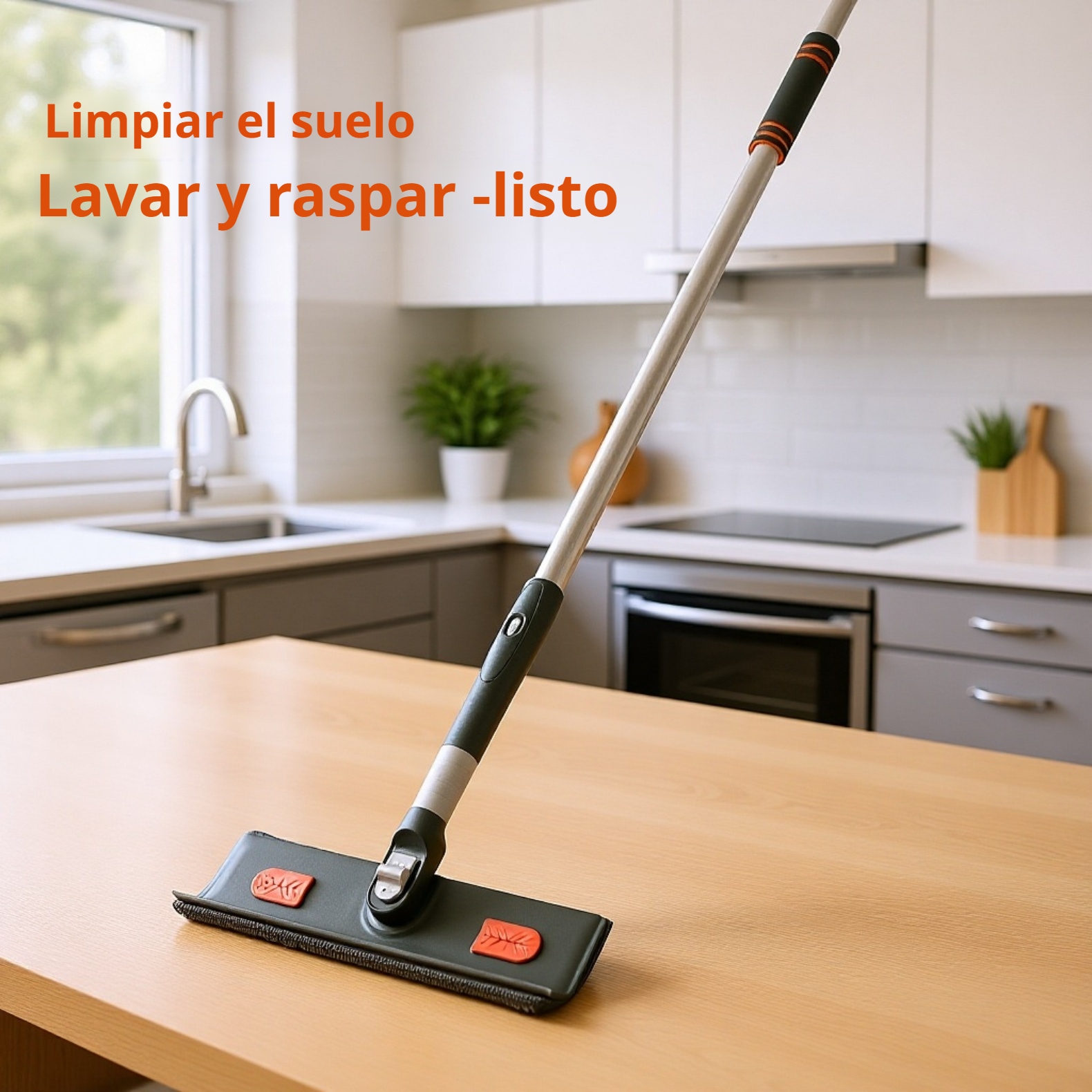 Limpiador de ventanas con barra extensible y cabezal de escurrido