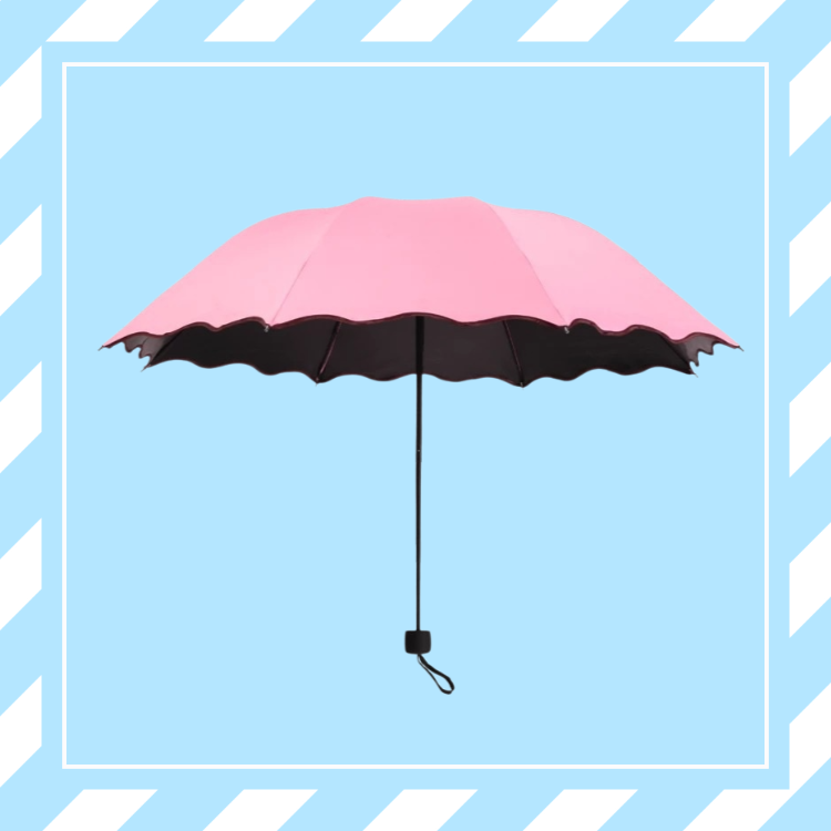 Paraguas plegable resistente al agua con diseño floral, doble capa de goma negra, para sol y lluvia