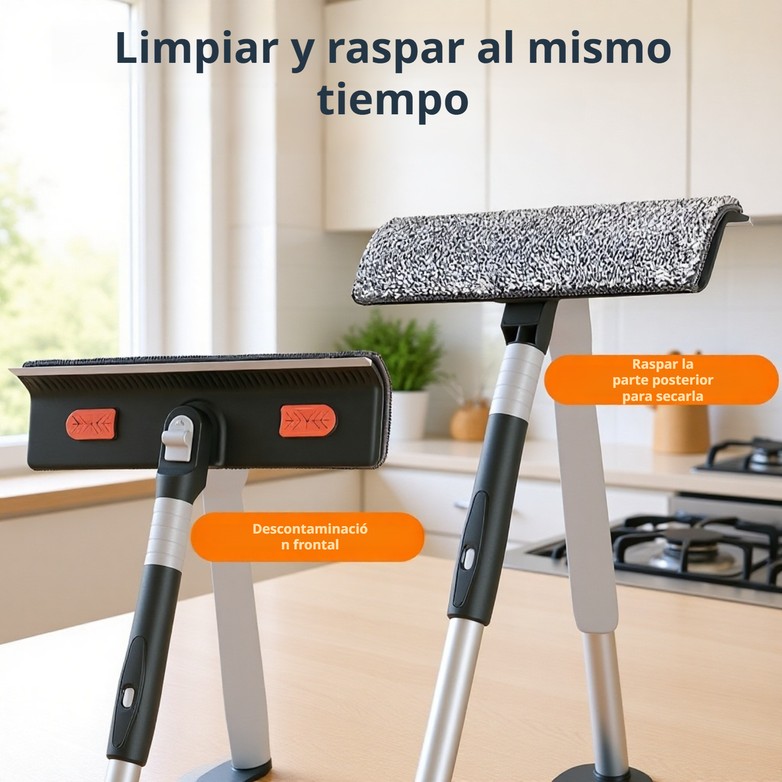 Limpiador de ventanas con barra extensible y cabezal de escurrido