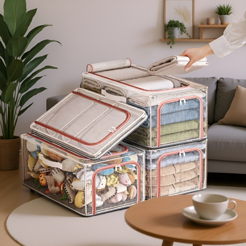 Caja de almacenamiento de ropa de gran capacidad con malla transparente nueva