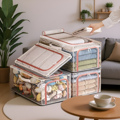Caja de almacenamiento de ropa de gran capacidad con malla transparente nueva