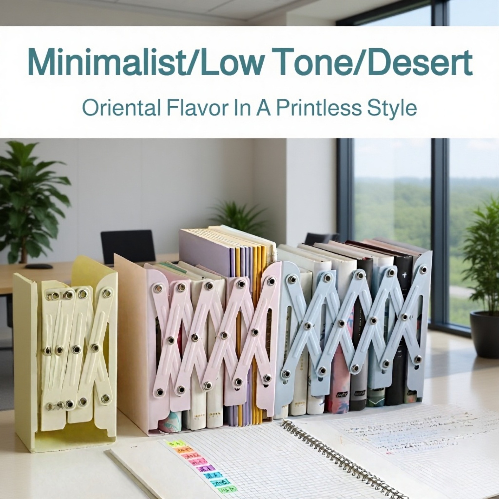 Sturdy metal bookend organizing textbooks and notebooks