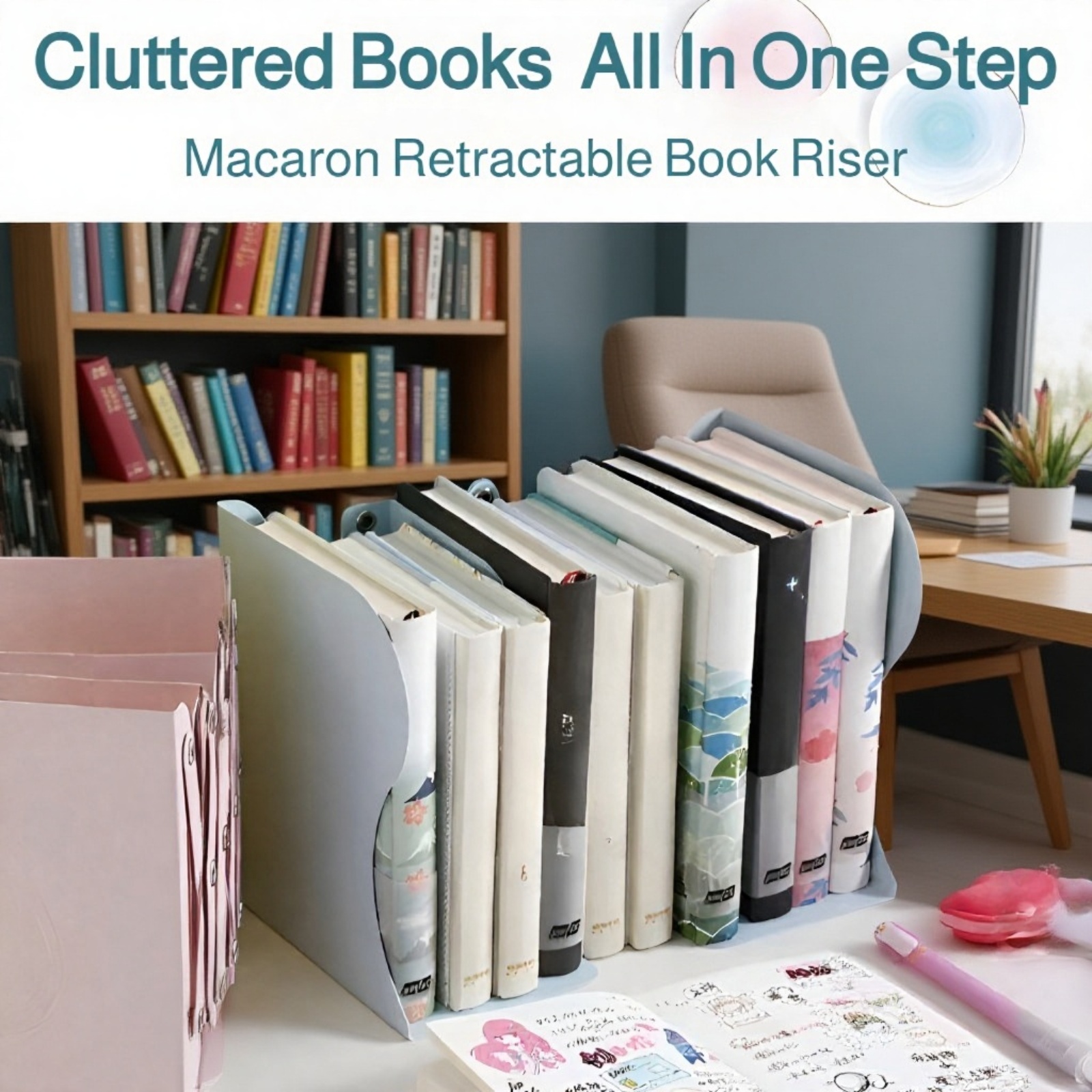 Adjustable minimalist metal bookend for students on study desk