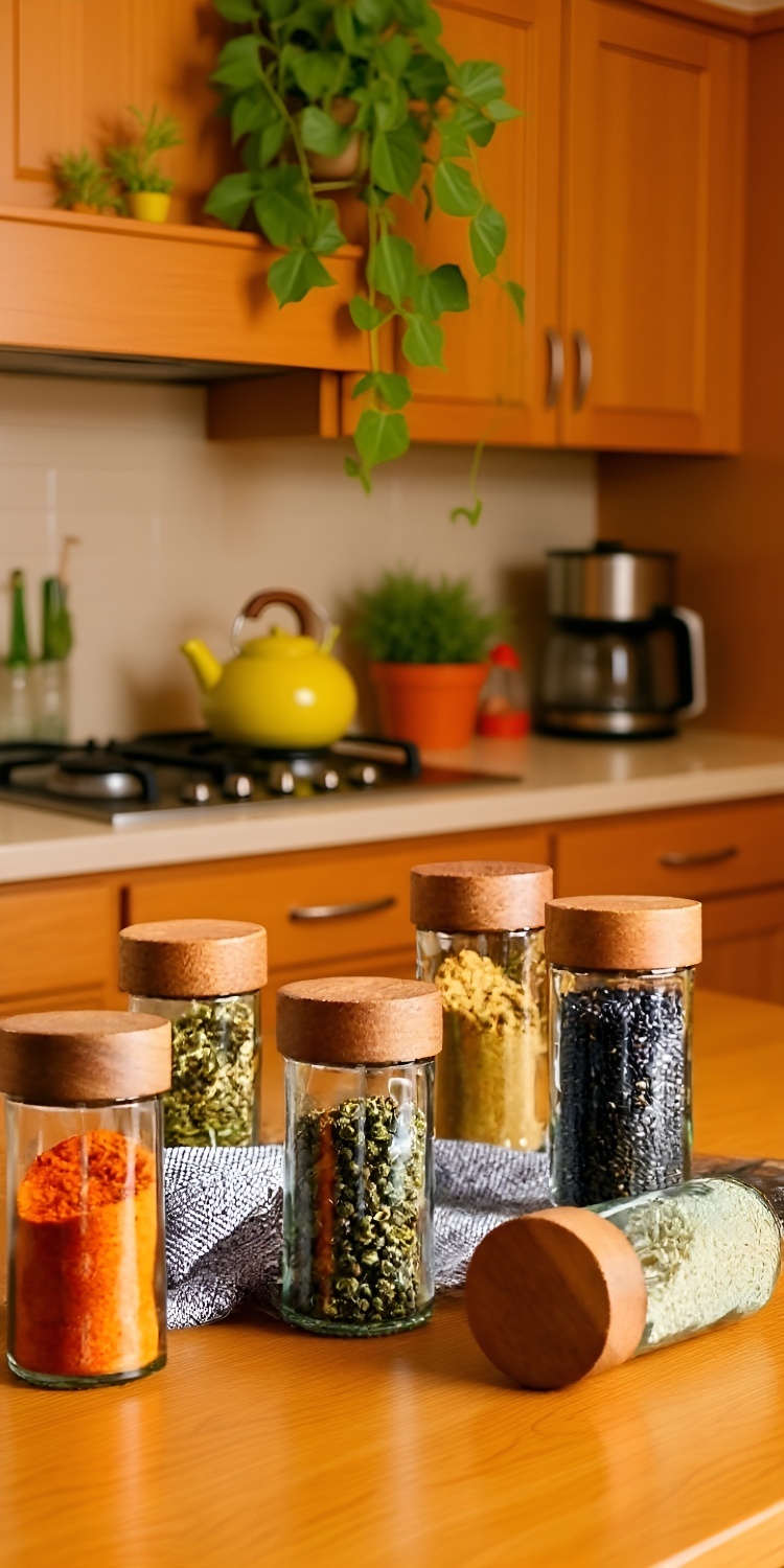 Glass storage jar with bamboo lid for pantry