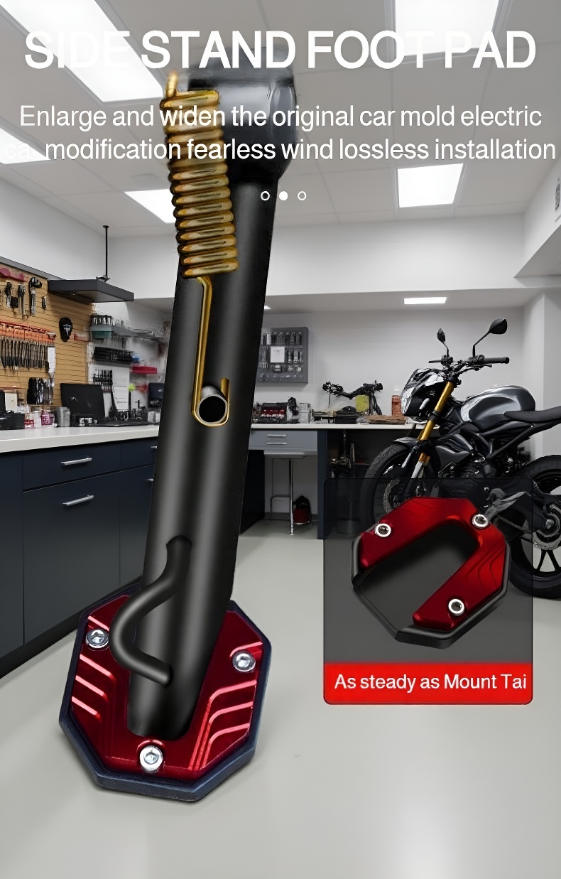 Durable kickstand pad prevents motorcycle from slipping