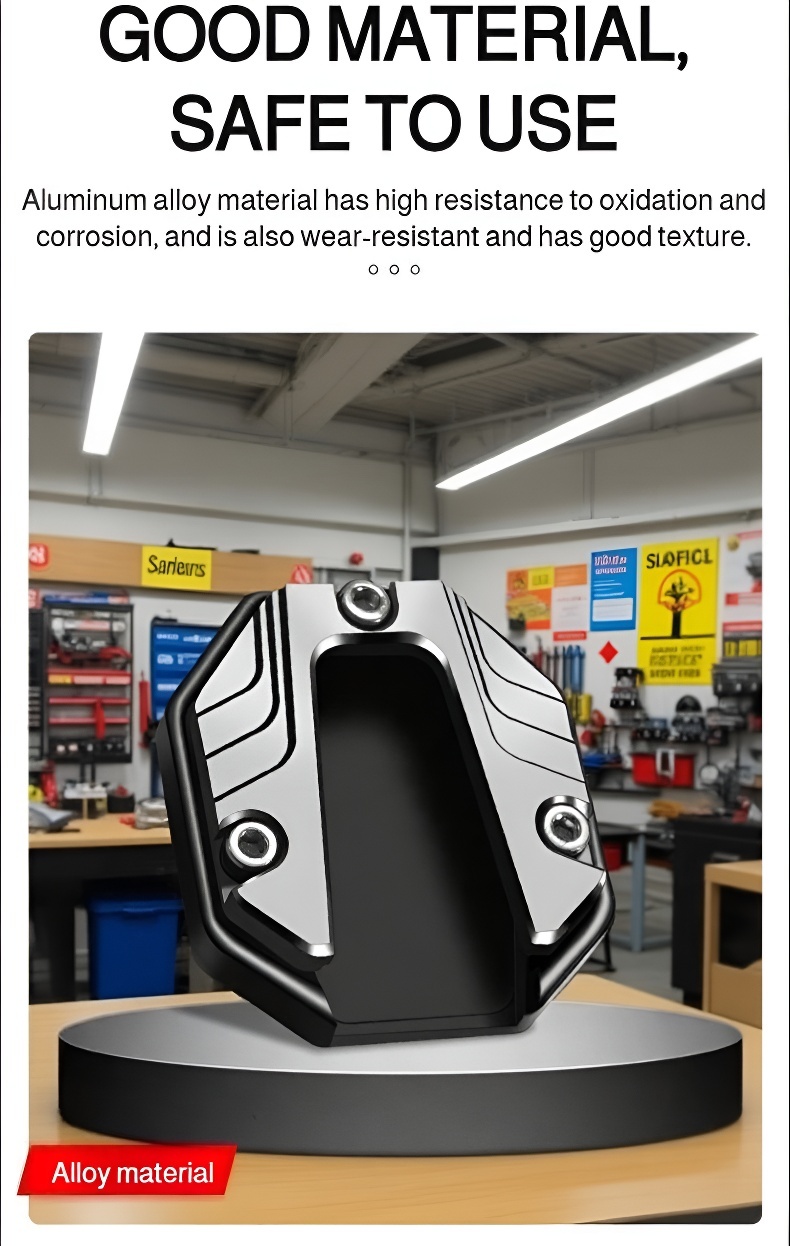 Non-slip motorcycle stand plate on gravel surface