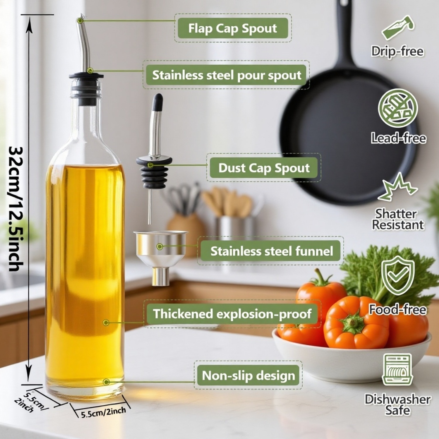 Kitchen Seasoning Bottle Set for Cooking Wine, Soy Sauce, and Vinegar