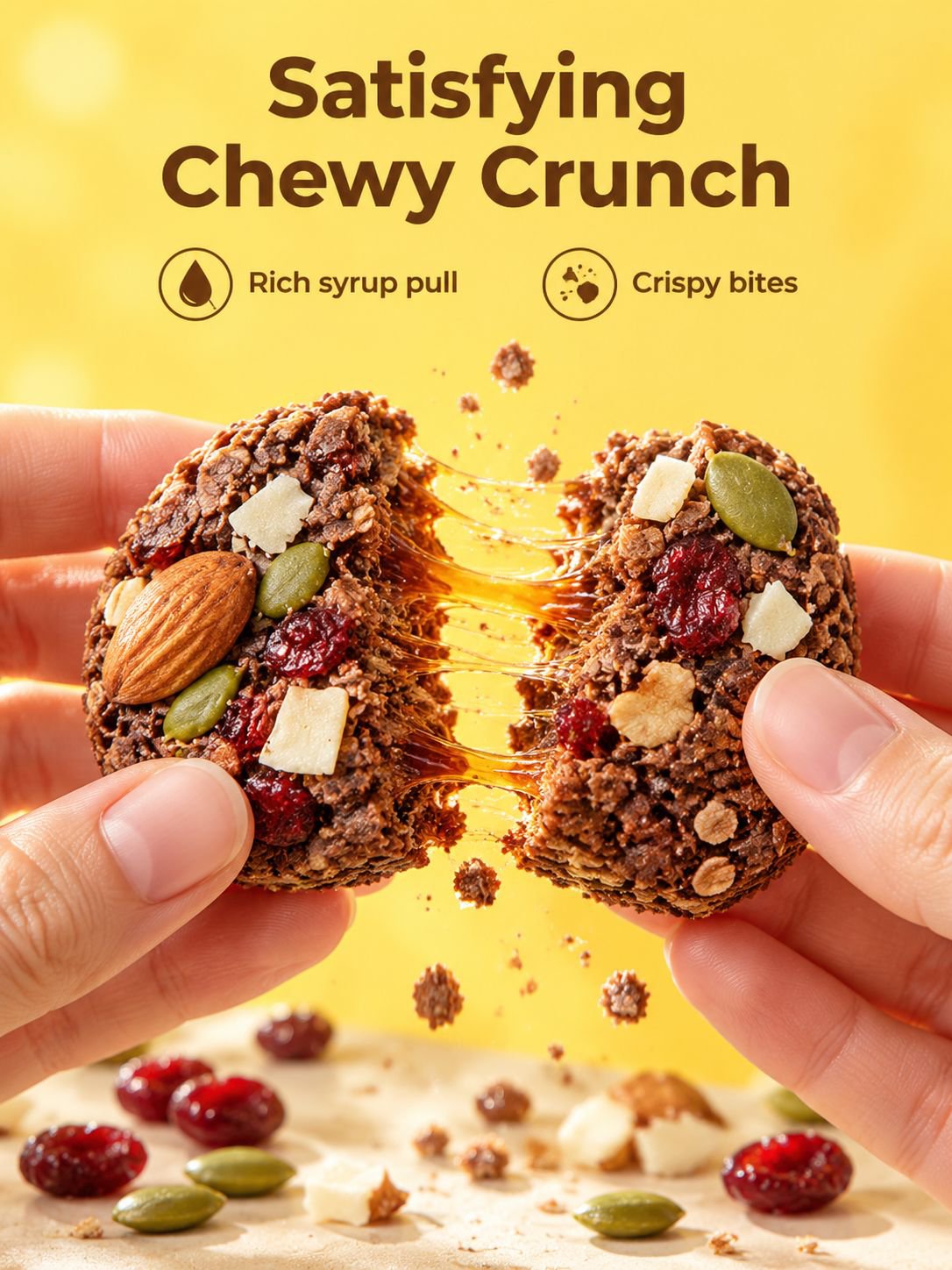 Raw Chocolate Nutty Oat Crunch snack bar close-up