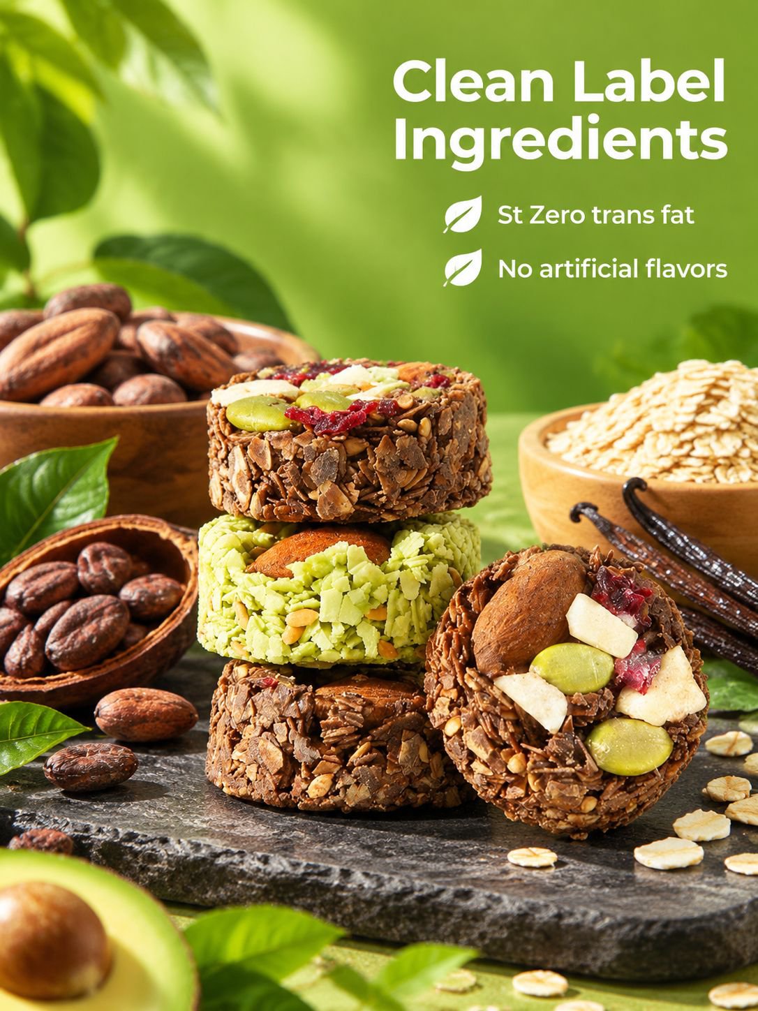 Crunchy nut and oat snack with raw chocolate