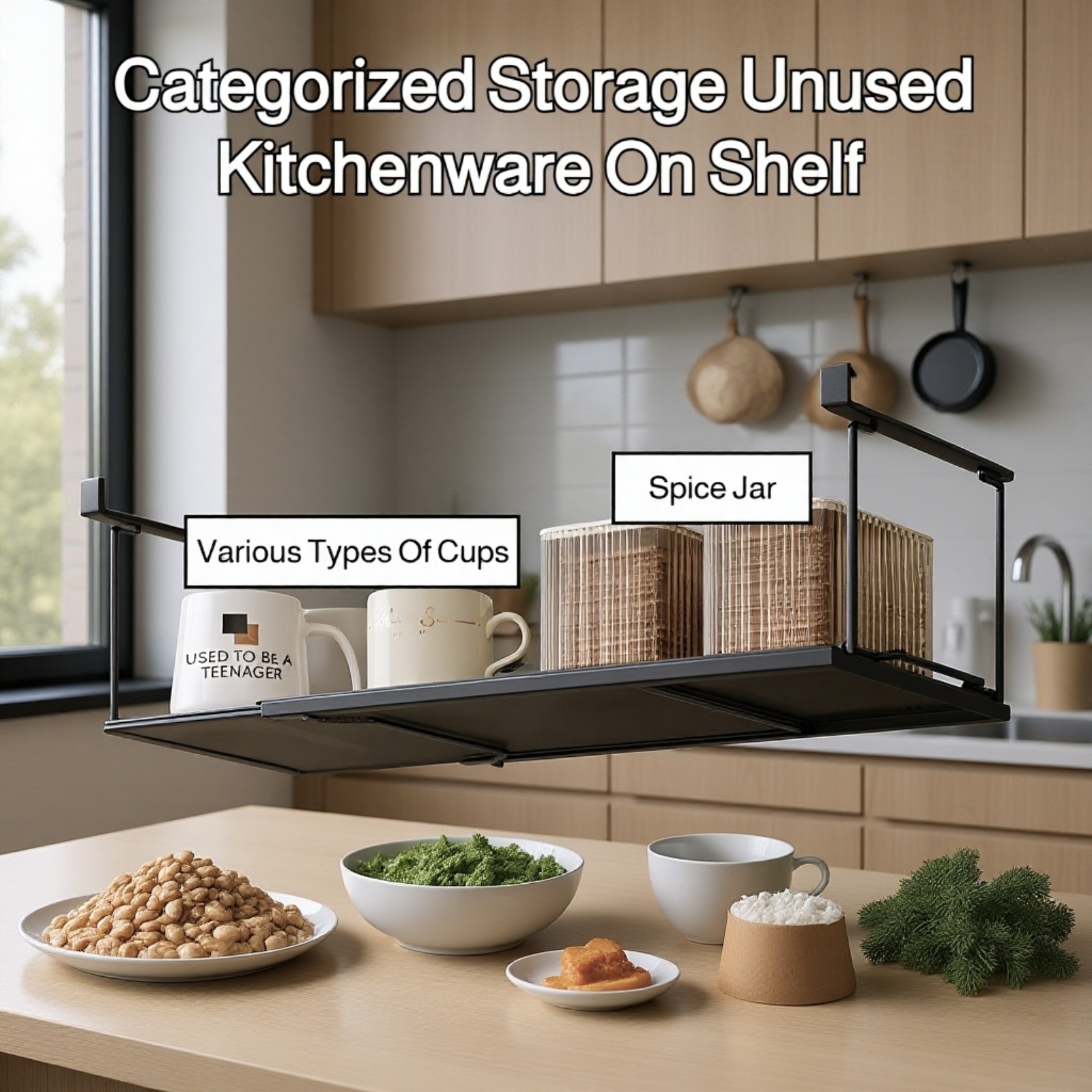 Durable under shelf rack for kitchen storage