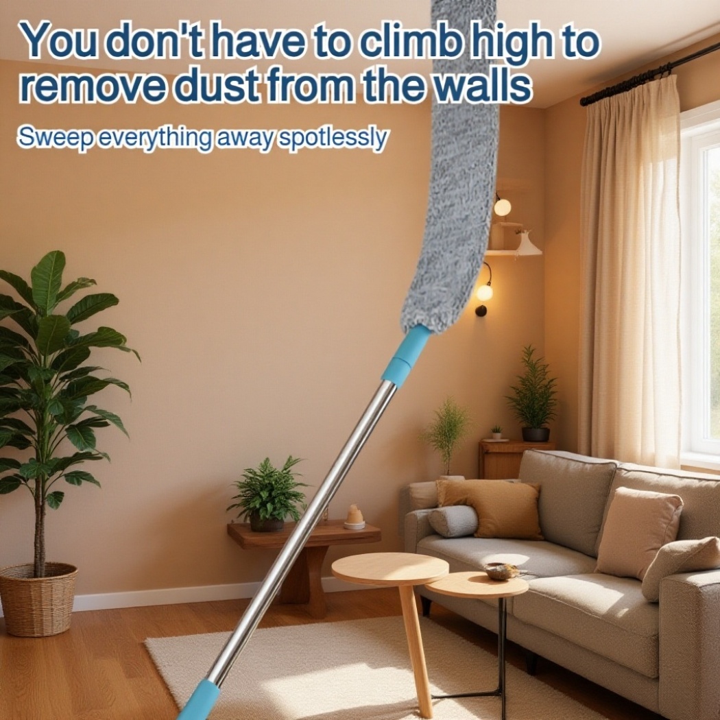 Large dust brush tackling hidden dirt under furniture