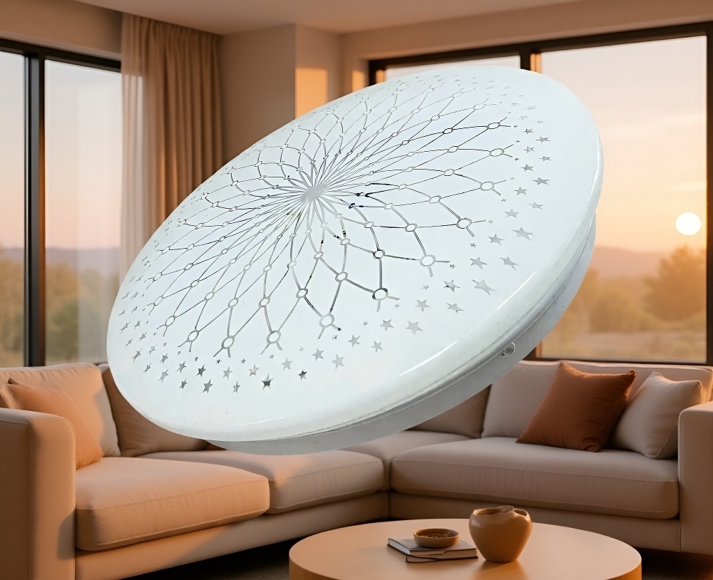 Minimalist round ceiling lamp in modern interior