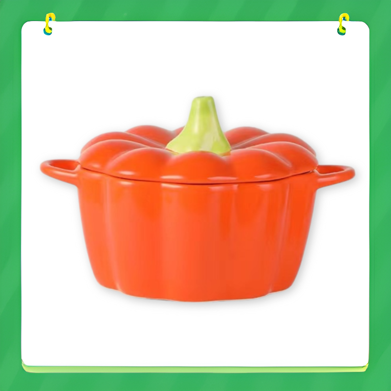 Keramická polévková miska ve tvaru dýně s víkem a dvěma uchy