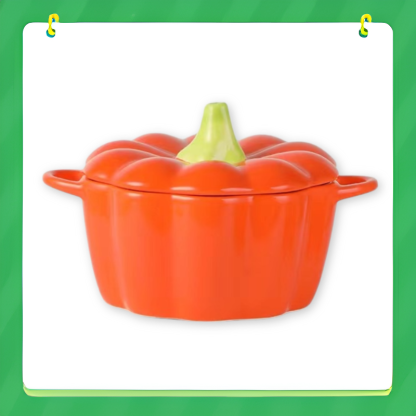 Keramická polévková miska ve tvaru dýně s víkem a dvěma uchy