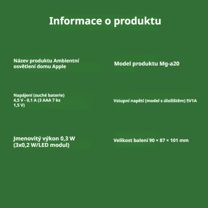 Měkké vánoční ambientní světlo ve tvaru jablka na noční stolek