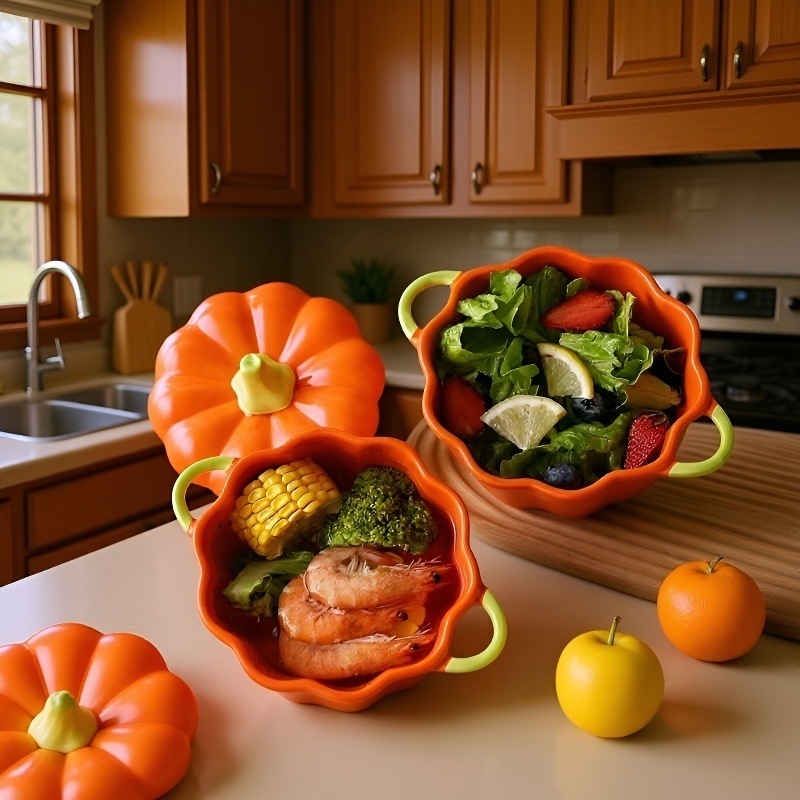 Keramická polévková miska ve tvaru dýně s víkem a dvěma uchy