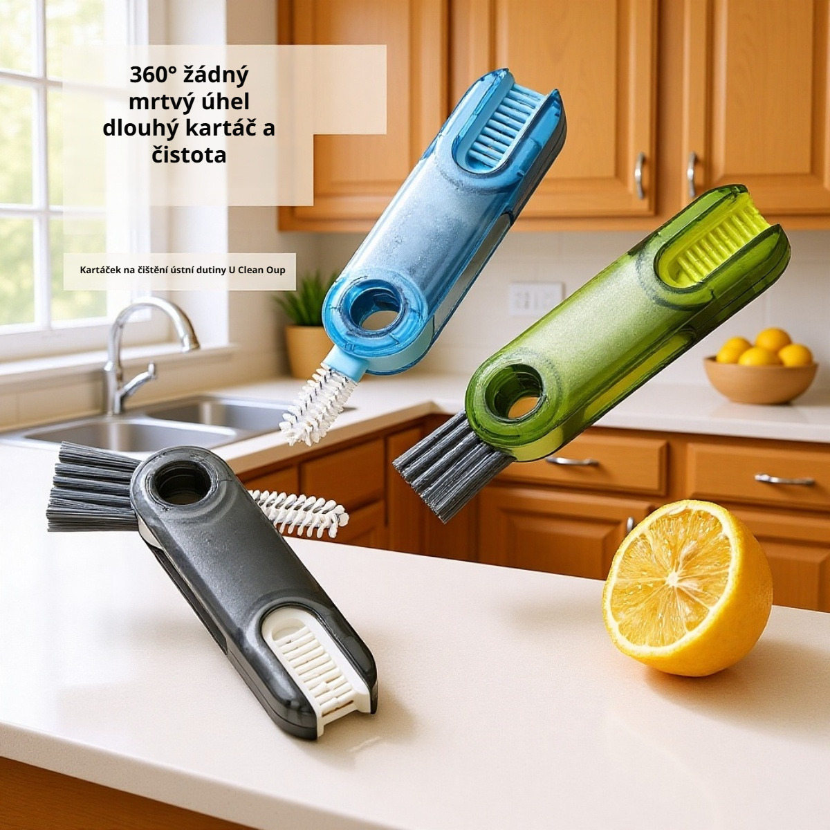  Kartáč na čištění lahví a hrnků, otočný U-tvar, do kuchyně