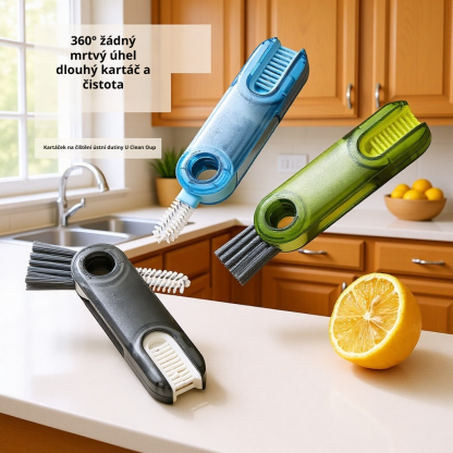  Kartáč na čištění lahví a hrnků, otočný U-tvar, do kuchyně