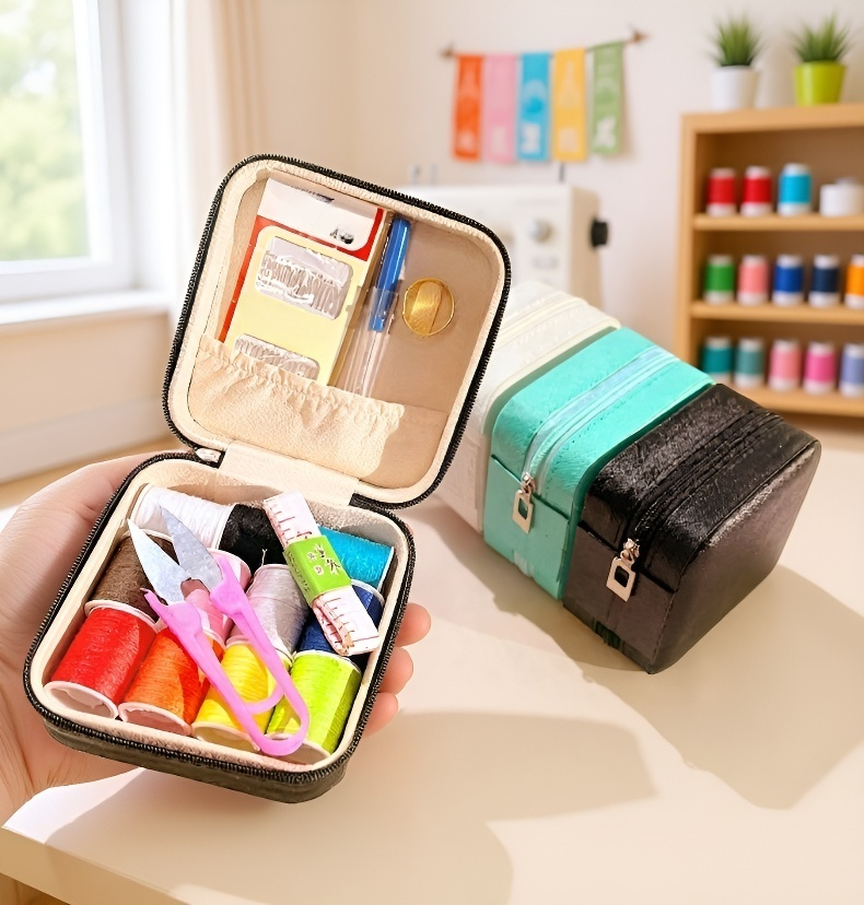 Praktick&aacute; &scaron;ic&iacute; ta&scaron;tička s nitěmi, jehlami a př&iacute;slu&scaron;enstv&iacute;m