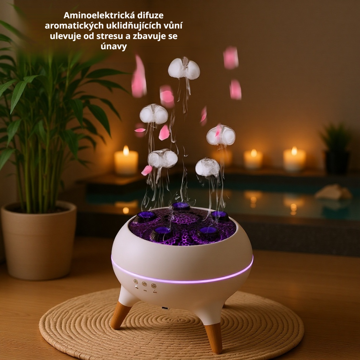  Aromadifuzér ve tvaru medúzy s dřevěným dekorem a LED osvětlením