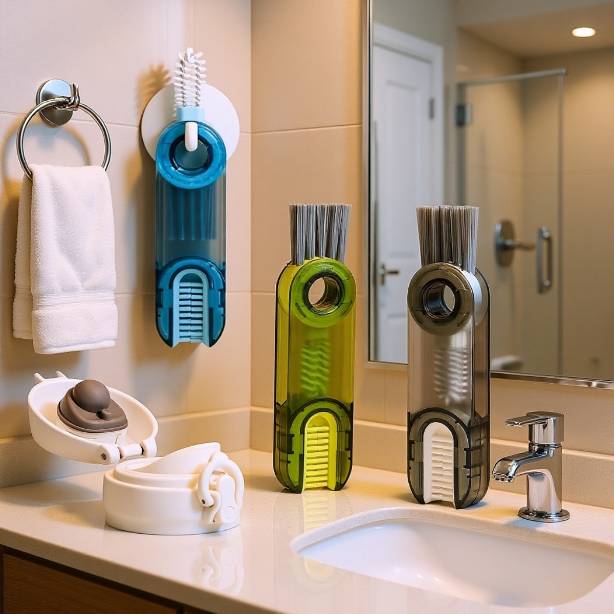  Kartáč na čištění lahví a hrnků, otočný U-tvar, do kuchyně