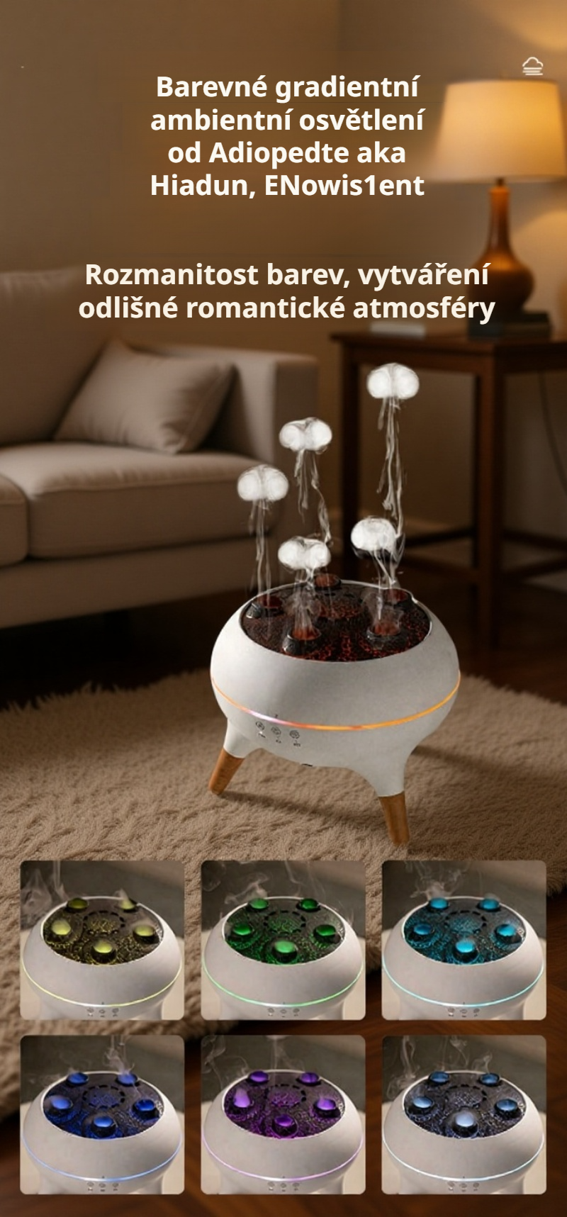 Modern&iacute; aromadifuz&eacute;r s dřevěn&yacute;m designem a jemnou mlhou