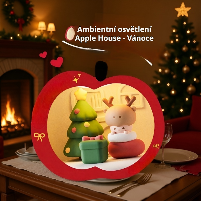 Měkké vánoční ambientní světlo ve tvaru jablka na noční stolek