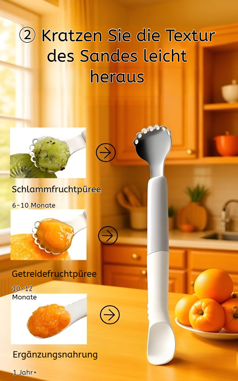 Baby-Fruchtlöffel mit zwei Enden, niedlicher Grab- und Fütterungslöffel für Kleinkinder