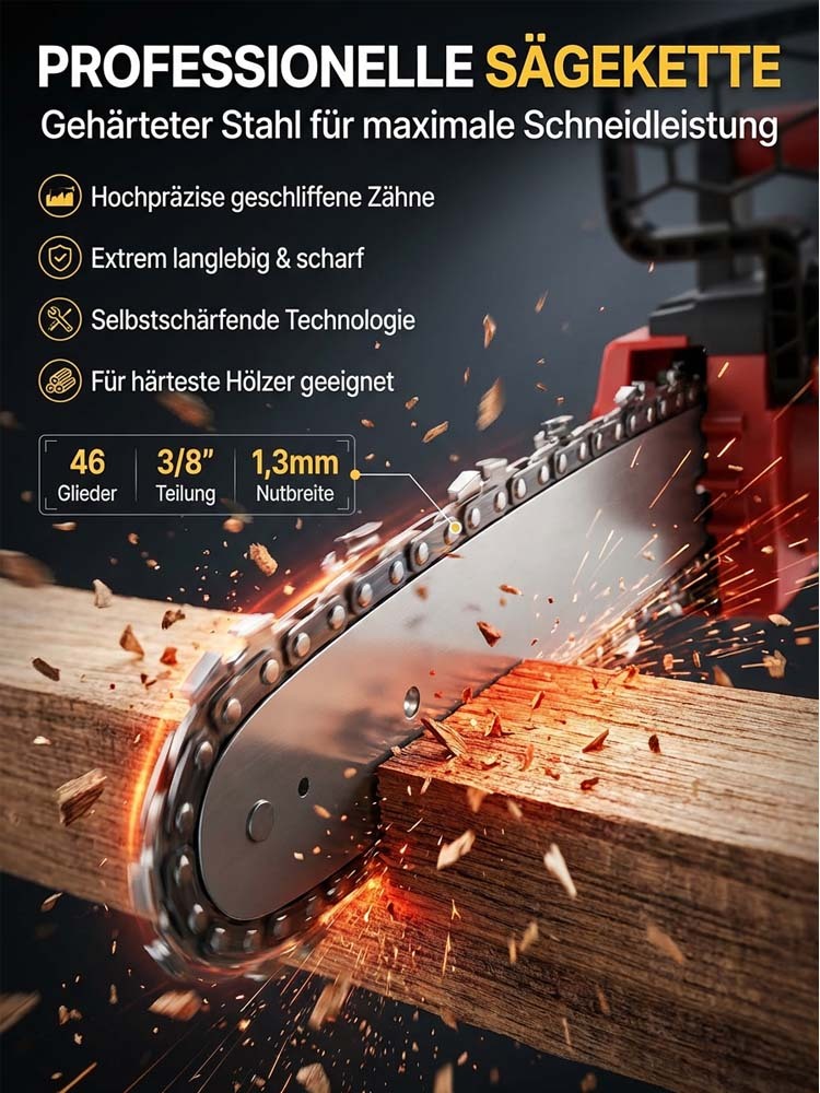 Hochleistungs-Lithium-Ionen-Kettensäge mit extra langer Akkulaufzeit