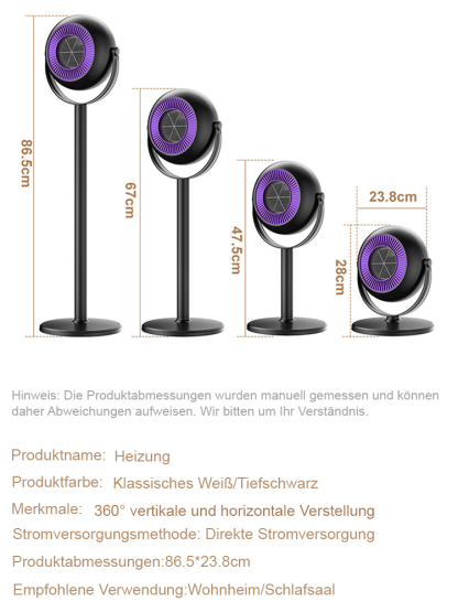 360° Standheizung mit ausziehbarem Warmluftgebläse