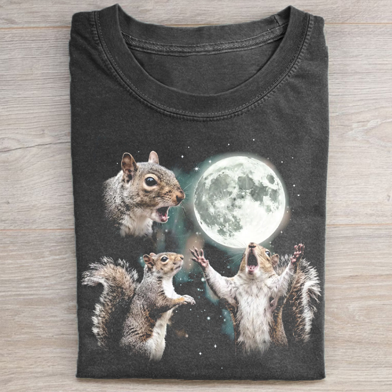 Vintage Squirrel Moon Graphic T-shirt