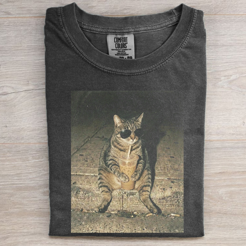 Cat Drinking Iced Coffee T-shirt