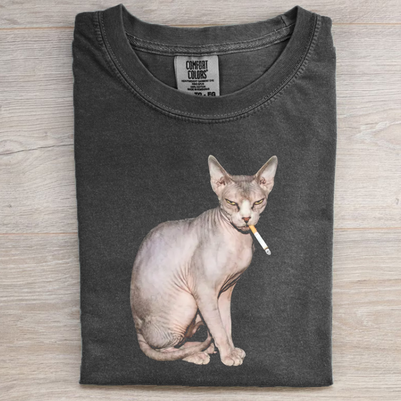 Vintage Smoking Sphynx Cat Meme T-shirt
