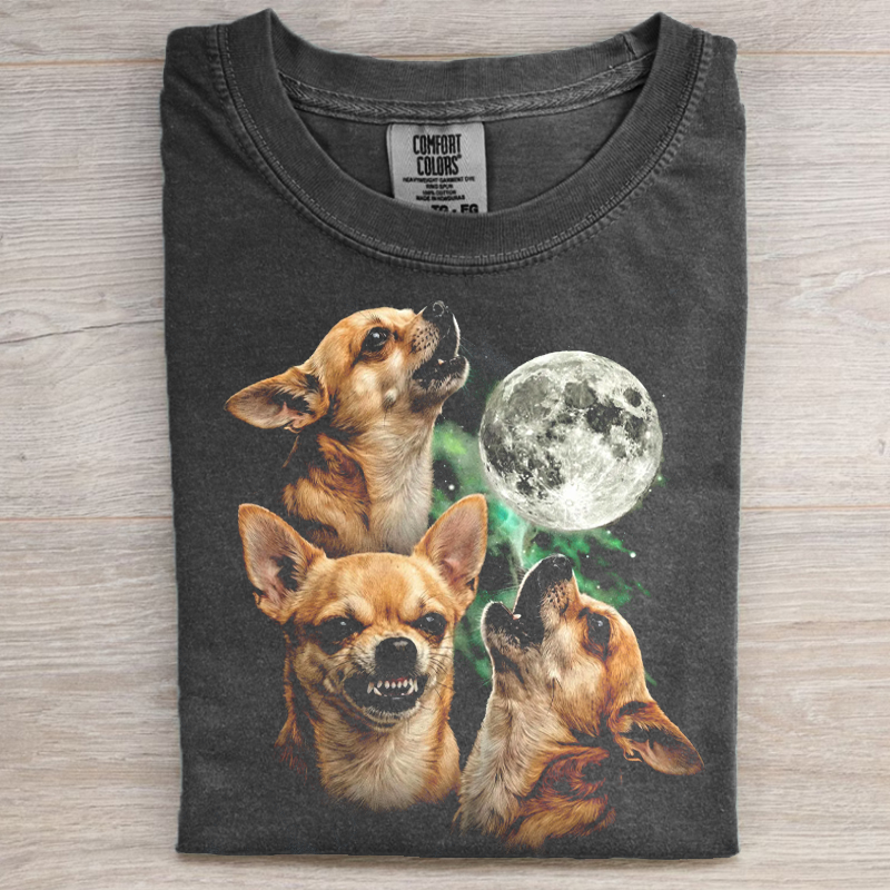 90s Howling Chihuahuas Full Moon Retro T-shirt