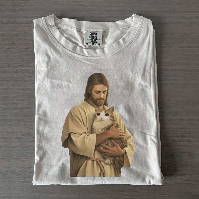 Funny Jesus Holding Meowl T-shirt