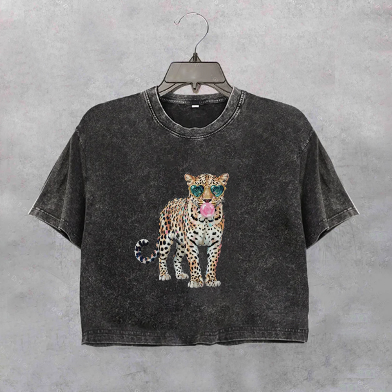 Leopard Print Bubblegum Sunglasses Cropped T-shirt