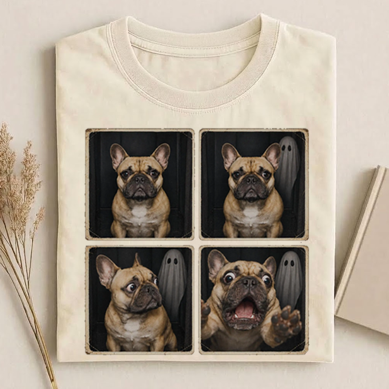 French Bulldog Ghost Photo Booth Halloween T‑shirt