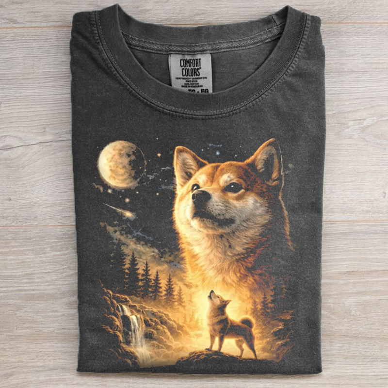 Shiba Inu Howling to The Moon Vintage T-shirt