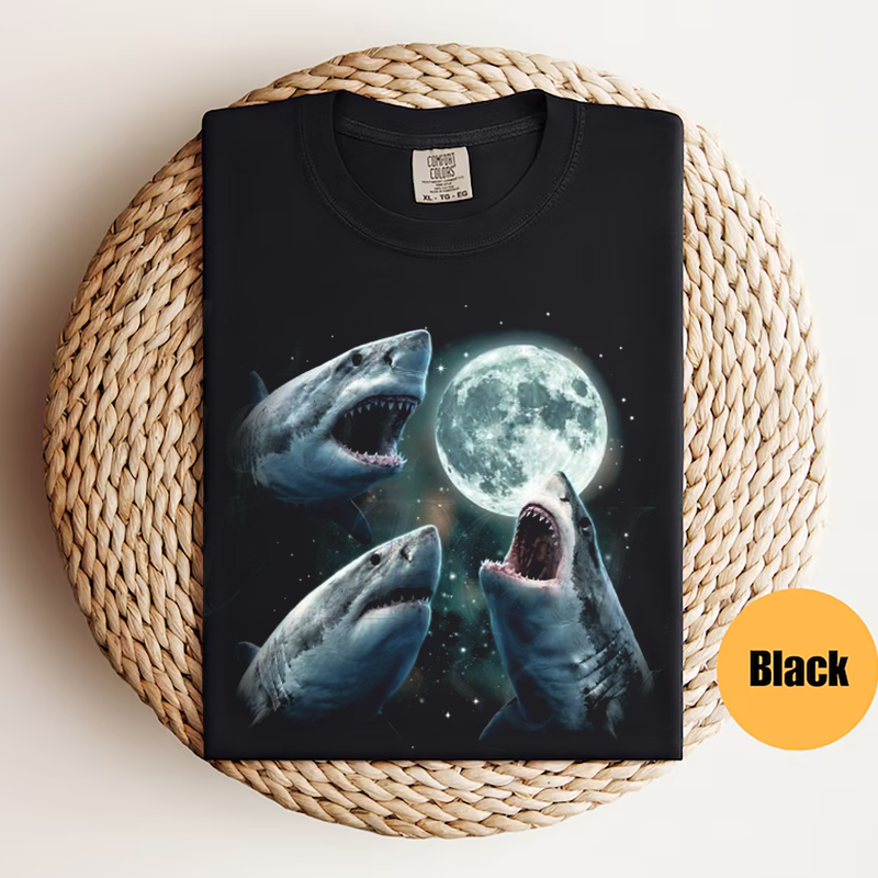 Shark Howling at Moon Vintage 90s Graphic T-shirt