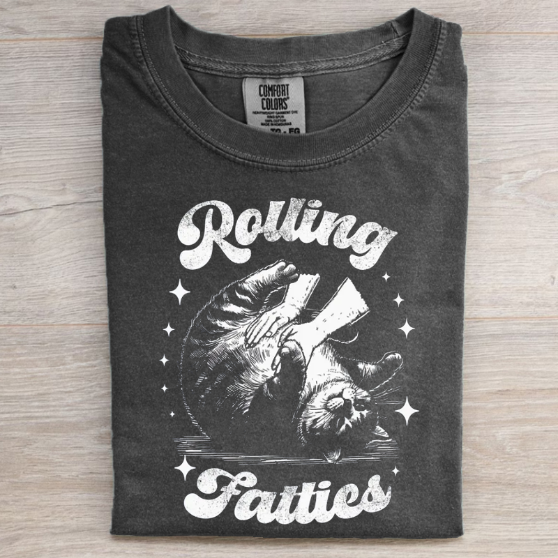 Retro Funny Rolling Fatties Cat 90s Graphic T-shirt
