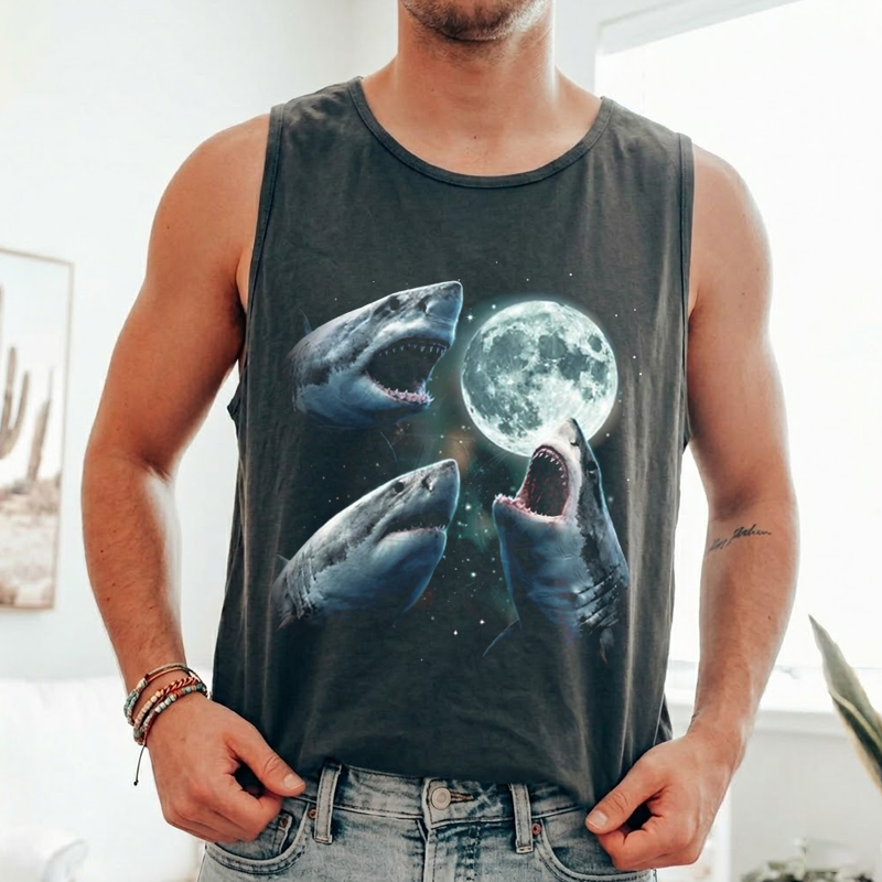 Shark Howling at Moon Vintage 90s Graphic Tank