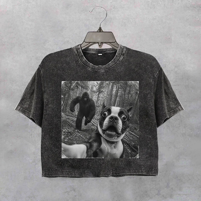 Bigfoot And Boston Terrier Cropped T-shirt