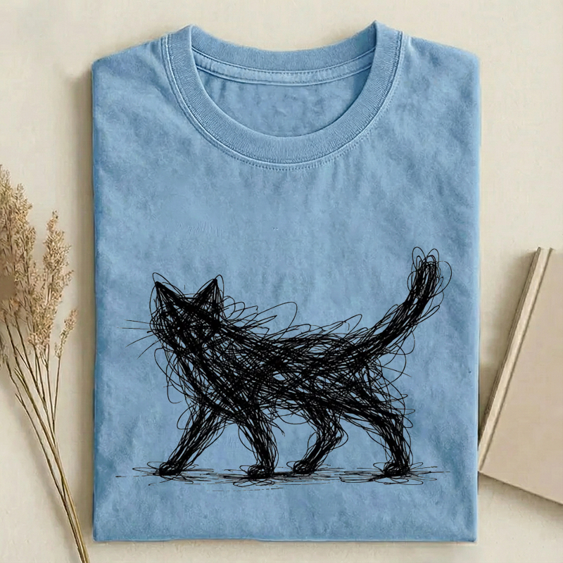 Abstract Cat Line Art T-shirt
