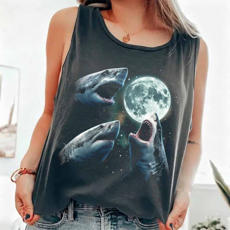 Shark Howling at Moon Vintage 90s Graphic Tank