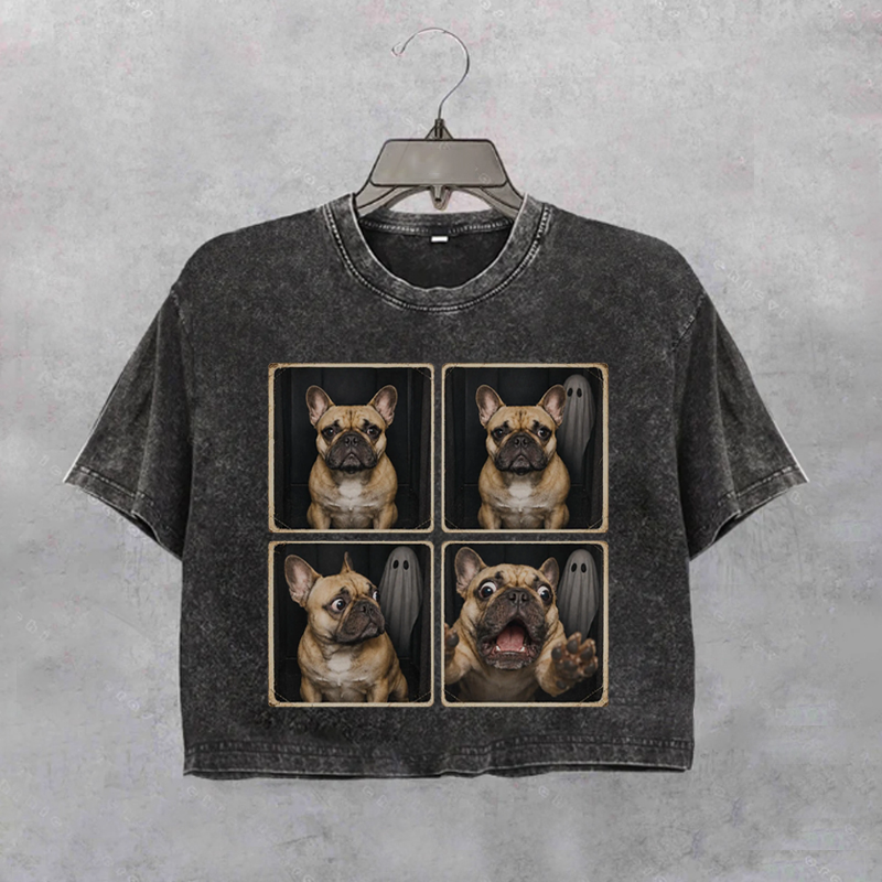 French Bulldog Ghost Photo Booth Halloween Cropped T-shirt