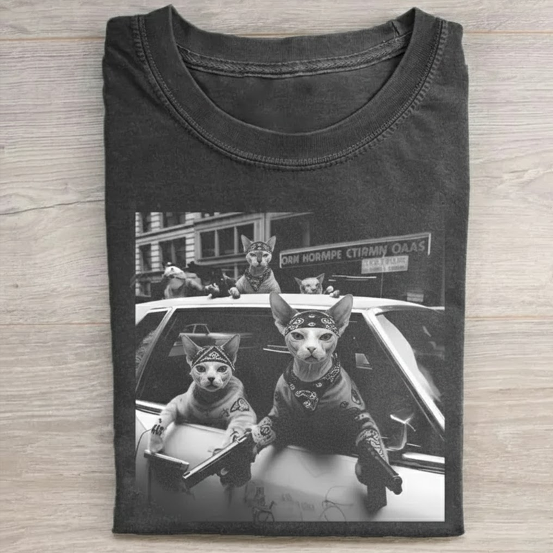 Vintage Funny Cat Gang T-Shirt